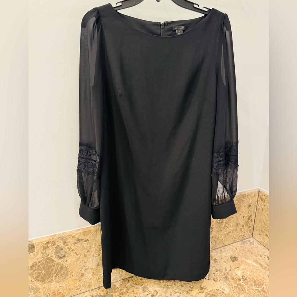 NWT Ann Taylor Black Dress with Sheer Sleeves